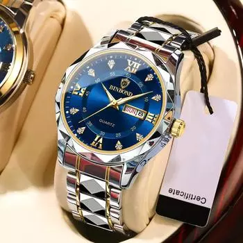 2024 Новые мужские часы из нержавеющей стали высшего качества, роскошные кнопки, скрытые застежки, водонепроницаемые, светящиеся, дата, неделя, спортивные наручные часы