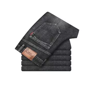2024 Новые мужские четырехсезонные носимые высококачественные джинсы прямого покроя облегающие эластичные джинсовые брюки 28 чёрный