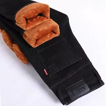 2024 Новые мужские деловые повседневные брюки с бархатными прямыми теплыми брюками, согревающие эластичные джинсовые брюки 28