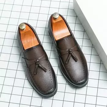 2024 Новые мужские дышащие кожаные мокасины, роскошные мокасины, деловые туфли для вождения, размер 38-46 38 чёрный