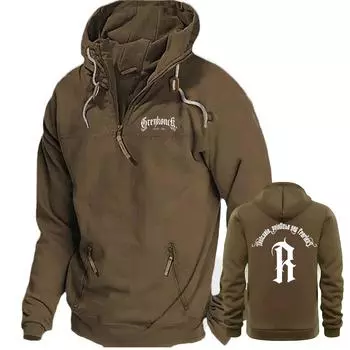 2024 Новые мужские флисовые теплые толстовки с капюшоном, повседневные зимние теплые толстовки с капюшоном для мужчин, зимние пальто S хаки