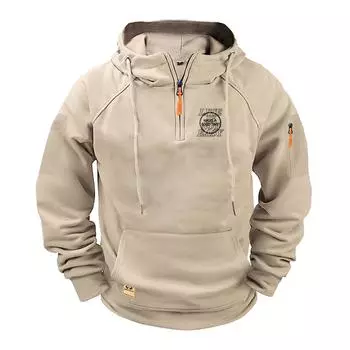 2024 Новые мужские флисовые теплые толстовки с капюшоном, повседневные куртки с капюшоном для мужчин, зимние пальто S хаки