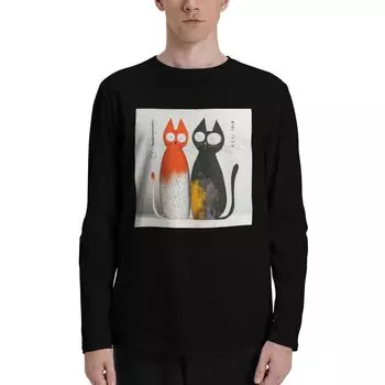 2024 Новые мужские футболки с длинным рукавом Осень-Зима Осень с рисунком кота-хипстера, мягкие, графические, стильные, повседневные футболки в уличном стиле S