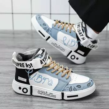 2024 Новые мужские хлопковые туфли Модные и универсальные Теплые и удобные повседневные мужские спортивные туфли Большие размеры 32-44 32 светло-синий