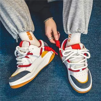 Новые мужские классические модные низкие кеды для скейтбординга, дышащая обувь на толстой подошве, трендовые повседневные кроссовки для мальчиков и девочек, повседневные удобные кроссовки для спортзала на мягкой подошве 39 жёлтый/белый