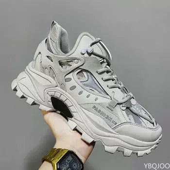2024 Новые мужские кроссовки на платформе, модные сетчатые дышащие туфли на шнуровке, массивные кроссовки, модные спортивные туфли для папы, Zapatillas Hombre 39 белый