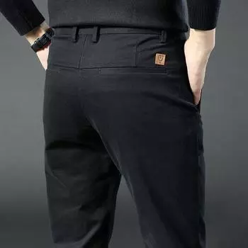 2024 Новые мужские плюшевые/обычные повседневные брюки весна и осень Высококачественные однотонные брюки в стиле вестерн Модные красивые брюки из чистого хлопка 28