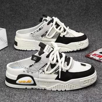 2024 Новые мужские полутапочки Slip-on Мужская повседневная обувь Дышащие кроссовки на платформе Удобные уличные тапочки Zapatos Hombre 39 хаки