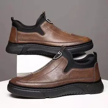 2024 Новые мужские повседневные кожаные туфли Four Seasons, деловые, легкие, нескользящие, с мягкой подошвой, с одной педалью, модные мужские туфли 39 чёрный