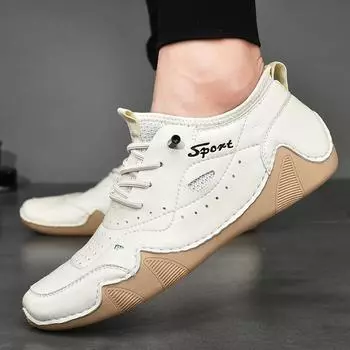 2024 Новые мужские повседневные кроссовки из натуральной кожи, модные брендовые мужские туфли на плоской подошве, весна и осень, удобные мужские туфли Octopus с мягкой подошвой 38 бежевый