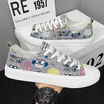 2024 Новые мужские повседневные парусиновые туфли Новые персонализированные туфли на шнуровке особого цвета Всесезонная универсальная повседневная мужская обувь 39 синий