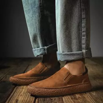 2024 Новые мужские повседневные туфли из натуральной кожи итальянские мужские замшевые мокасины слипоны мужские туфли на плоской подошве дышащие мужские туфли для вождения 38 коричневый