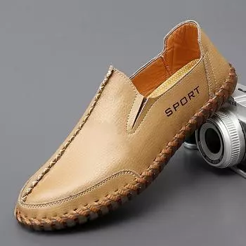 2024 новые мужские повседневные туфли ручной работы из натуральной кожи, туфли Doudou с одной педалью, подошвы из говяжьих сухожилий, универсальные модные мужские туфли 38 чёрный