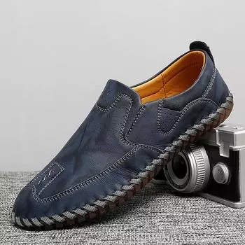 2024 новые мужские повседневные туфли ручной работы из натуральной кожи, туфли Doudou с одной педалью, подошвы из говяжьих сухожилий, универсальные модные мужские туфли 38 синий