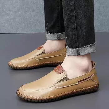 2024 новые мужские повседневные туфли ручной работы из натуральной кожи, туфли Doudou с одной педалью, подошвы из говяжьих сухожилий, универсальные модные мужские туфли 38 чёрный