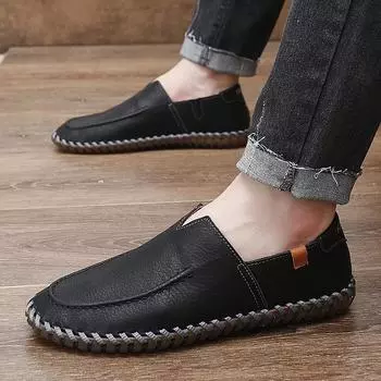 2024 новые мужские повседневные туфли ручной работы из натуральной кожи, туфли Doudou с одной педалью, подошвы из говяжьих сухожилий, универсальные модные мужские туфли 38 чёрный