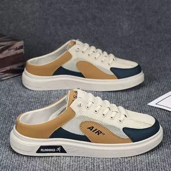 2024 Новые мужские повседневные туфли сетчатые дышащие спортивные туфли летние полутапочки мужские уличные пляжные тапочки универсальная модная обувь 39 бежевый