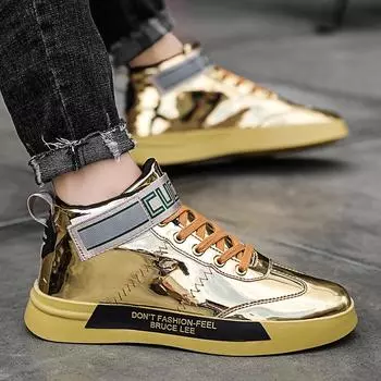 2024 Новые мужские роскошные кроссовки, модные блестящие зеркальные дизайнерские туфли, мужские кроссовки с золотым блеском, уличные хип-хоп мужские кроссовки для скейтбординга 39 чёрный