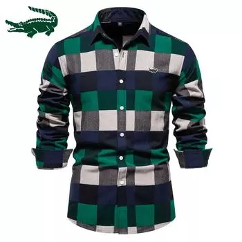 2024 новые мужские рубашки с вышивкой в деловом весенне-осеннем стиле, модные клетчатые рубашки с длинными рукавами, мужские топы S