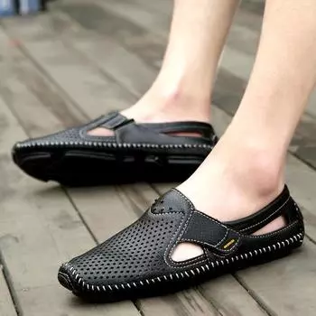 2024 Новые мужские сетчатые сандалии Летние тапочки из коровьей кожи Мягкие подошвы сандалии для походов на открытом воздухе Удобная пляжная кожаная обувь 38 коричневый