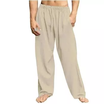 2024 Новые мужские свободные брюки из хлопка и льна, мужские летние повседневные однотонные брюки, брюки больших размеров XL 90-100KG чёрный