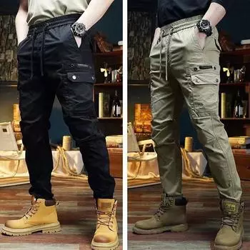 2024 Новые мужские свободные модные повседневные спортивные брюки с несколькими карманами Брюки-карго M чёрный