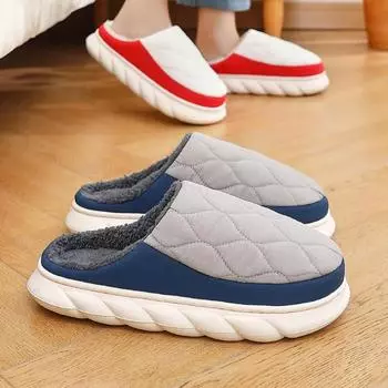 2024 Новые мужские тапочки зимние домашние пушистые тапочки цветные хлопковые тапочки в стиле пэчворк женские домашние тапочки домашние нескользящие плюшевые тапочки 36-47 36 темно-синий