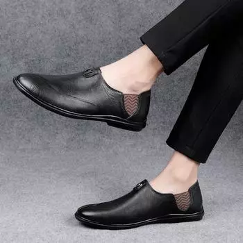 2024 Новые мужские туфли из натуральной кожи для офиса, удобные мужские мокасины, легкие туфли для вождения в корейском стиле 37 чёрный