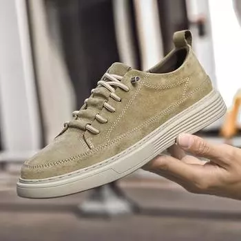 2024 Новые мужские туфли из натуральной кожи, повседневные туфли, лаконичные дизайнерские туфли для скейтбординга на плоской подошве, уличные модные кроссовки 38-46 38 хаки