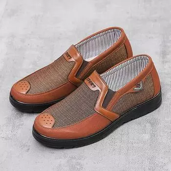 2024 новые мужские туфли из старой пекинской ткани, повседневные ленивые туфли с одной педалью, удобные туфли из льняного холста с мягкой подошвой 39 темно-коричневого