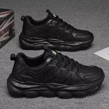 2024 новые мужские туфли на толстой подошве, дышащие, универсальные, износостойкие и нескользящие, для продвинутых студентов, спортивная обувь Tide 39 чёрный