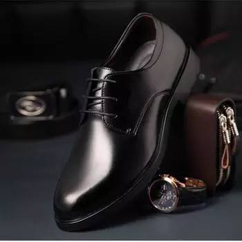 2024 Новые мужские туфли с круглым носком, мужская деловая официальная одежда, дышащая модная обувь на шнуровке, повседневная мужская обувь 38 чёрный