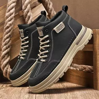 2024 Новые мужские высокие ботинки в стиле ретро, осенние теплые удобные туфли на платформе, мужские ботильоны, рабочая обувь для рыцарей, Botas Zapatillas 39 чёрный