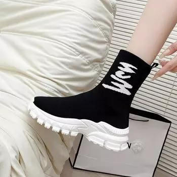 2024 новые носки с буквенным принтом, эластичные носки, удобные женские носки с толстой подошвой, увеличивающие рост, ботинки средней высоты, ботинки Martin, тонкие ботинки 35