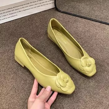 2024 Новые однотонные популярные туфли Camellia Flat с квадратным носком, женские удобные повседневные мокасины с мягкой подошвой и неглубоким носком 35 абрикосовый