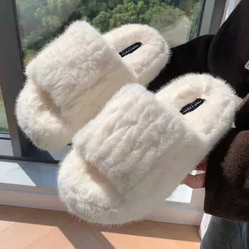 2024 Новые однотонные простые женские пушистые тапочки осень-зима модные женские удобные домашние хлопковые меховые тапочки 36-37 хаки