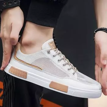 2024 Новые однотонные теннисные кроссовки мужские дышащие удобные легкие туфли на плоской подошве 39 бежевый