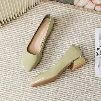 2024 Новые однотонные толстые каблуки с квадратной головкой, высокие каблуки, большие женские туфли 35