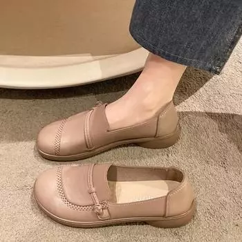 2024 Новые однотонные туфли с мягкой подошвой, универсальные женские туфли для верхней одежды, весна и осень, неглубокий носок, круглый носок 36 абрикосовый
