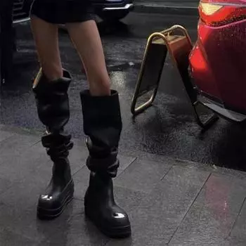 2024 Новые однотонные высокие сапоги с широкими рукавами, остроносые, на шпильке, сексуальные, на все времена, универсальные, подиумные, модные сапоги 45 35 чёрный