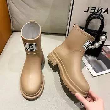 2024 Новые однотонные женские резиновые сапоги на толстой подошве 36 чёрный