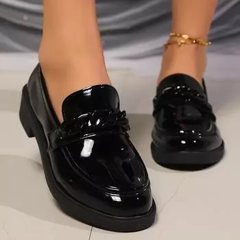 2024 новые осенне-весенние черные ретро-туфли из кожи женские туфли на толстом каблуке в британском стиле модные туфли jk на платформе для колледжа 35 чёрный