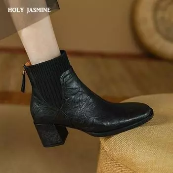2024 Новые осенне-зимние базовые женские ботильоны из натуральной кожи, качественные офисные рабочие туфли для женщин, лаконичные 34 чёрный