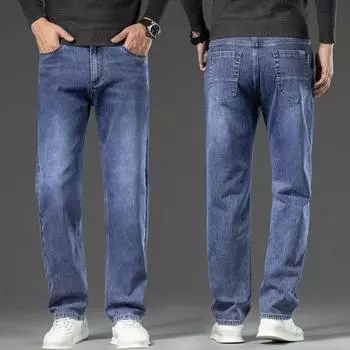 2024 Новые осенне-зимние мужские плюшевые/обычные джинсы свободные прямые большие размеры высококачественные деловые повседневные длинные брюки 29
