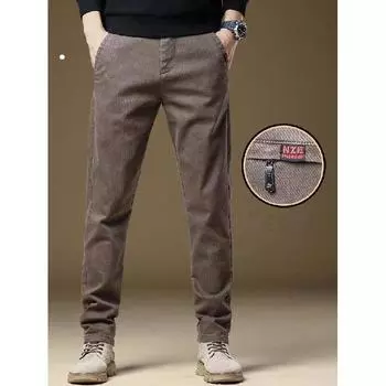 2024 Новые осенне-зимние мужские повседневные свободные прямые брюки модного бренда с плюшевыми легкими роскошными длинными брюками 28