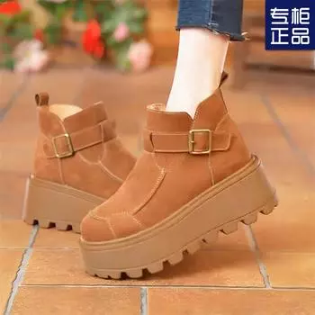 2024 новые осенне-зимние высокие женские туфли универсальные короткие ботинки бархатные хлопковые туфли на платформе повседневные спортивные зимние ботинки маленькие мужские 35 верблюд