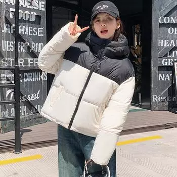 2024 Новые осенне-зимние женские парки с капюшоном, куртки, повседневные лоскутные куртки на молнии, пальто, женские зимние куртки, парки, пальто M бежевый