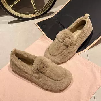 2024 Новые осенне-зимние женские повседневные туфли на плоской подошве, женские мокасины, мягкие лоферы, модные удобные теплые плюшевые туфли без застежек из хлопка для женщин 35 хаки