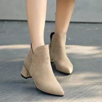 2024 Новые осенне-зимние женские сапоги высокого качества, замшевые женские сапоги с боковой молнией, винтажные модные ботильоны ghn789 4 бежевый