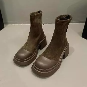 2024 Новые осенние ботинки, женская обувь, женские ботинки, модные ботинки с круглым носком, зимние эластичные черные ботинки, удобные 35 хаки